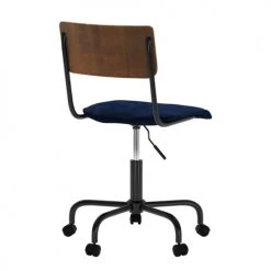 Rendez Vous Déco Chaises De Bureau Chaise De Bureau Pivotante En Bois Et Velours Bleu -Bancs Soldes chaise de bureau pivotante en bois et velours bleu 4