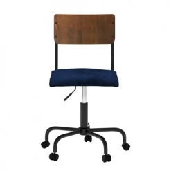 Rendez Vous Déco Chaises De Bureau Chaise De Bureau Pivotante En Bois Et Velours Bleu -Bancs Soldes chaise de bureau pivotante en bois et velours bleu 5
