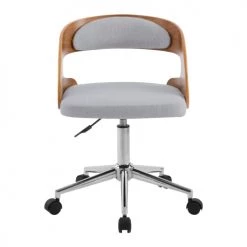 Rendez Vous Déco Chaises De Bureau Chaise De Bureau Pivotante Et Réglable En Bois Et Tissu Gris -Bancs Soldes chaise de bureau pivotante et reglable en bois et tissu gris 5