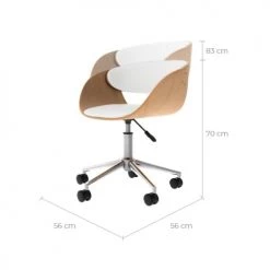 Rendez Vous Déco Chaises De Bureau Chaise De Bureau Pivotante Sur Roulettes En Bois Et PU Blanc -Bancs Soldes chaise de bureau pivotante sur roulettes en bois et pu blanc 2