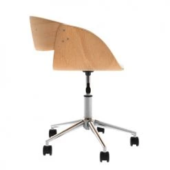 Rendez Vous Déco Chaises De Bureau Chaise De Bureau Pivotante Sur Roulettes En Bois Et PU Blanc -Bancs Soldes chaise de bureau pivotante sur roulettes en bois et pu blanc 5