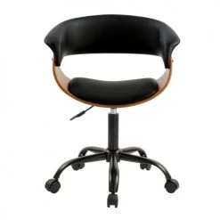 Rendez Vous Déco Chaises De Bureau Chaise De Bureau Pivotante Sur Roulettes En Bois Et PU Noir -Bancs Soldes chaise de bureau pivotante sur roulettes en bois et pu noir 3