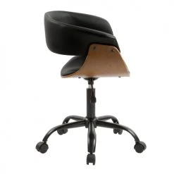 Rendez Vous Déco Chaises De Bureau Chaise De Bureau Pivotante Sur Roulettes En Bois Et PU Noir -Bancs Soldes chaise de bureau pivotante sur roulettes en bois et pu noir 4