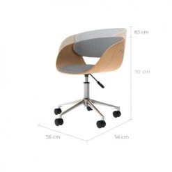 Rendez Vous Déco Chaises De Bureau Chaise De Bureau Pivotante Sur Roulettes En Bois Et Tissu Gris -Bancs Soldes chaise de bureau pivotante sur roulettes en bois et tissu gris 2