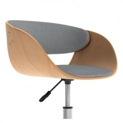 Rendez Vous Déco Chaises De Bureau Chaise De Bureau Pivotante Sur Roulettes En Bois Et Tissu Gris -Bancs Soldes chaise de bureau pivotante sur roulettes en bois et tissu gris 3