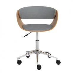 Rendez Vous Déco Chaises De Bureau Chaise De Bureau Pivotante Sur Roulettes En Bois Et Tissu Gris -Bancs Soldes chaise de bureau pivotante sur roulettes en bois et tissu gris 4
