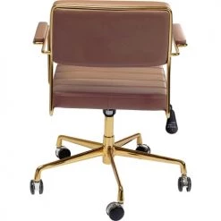 Kare Design Chaises De Bureau Chaise De Bureau Réglable à Roulettes Marron Et Acier Doré -Bancs Soldes chaise de bureau reglable a roulettes marron et acier dore 2