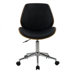 Rendez Vous Déco Chaises De Bureau Chaise De Bureau Sur Roulettes En Bois En PU Noir -Bancs Soldes chaise de bureau sur roulettes en bois en pu noir 5