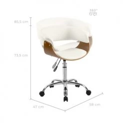 Rendez Vous Déco Chaises De Bureau Chaise De Bureau Sur Roulettes En Bois Et PU Blanc -Bancs Soldes chaise de bureau sur roulettes en bois et pu blanc 2