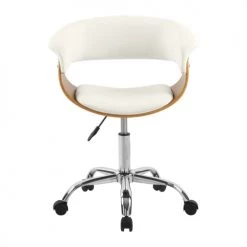 Rendez Vous Déco Chaises De Bureau Chaise De Bureau Sur Roulettes En Bois Et PU Blanc -Bancs Soldes chaise de bureau sur roulettes en bois et pu blanc 4