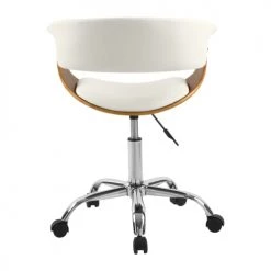 Rendez Vous Déco Chaises De Bureau Chaise De Bureau Sur Roulettes En Bois Et PU Blanc -Bancs Soldes chaise de bureau sur roulettes en bois et pu blanc 5