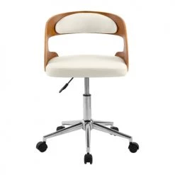 Rendez Vous Déco Chaises De Bureau Chaise De Bureau Sur Roulettes En Bois Et PU Blanc -Bancs Soldes chaise de bureau sur roulettes en bois et pu blanc 8