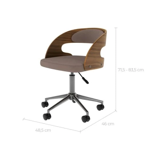 Rendez Vous Déco Chaises De Bureau Chaise De Bureau Sur Roulettes En Bois Et Velours Taupe 5 Rendez Vous Déco Chaises De Bureau Chaise De Bureau Sur Roulettes En Bois Et Velours Taupe – Image 3