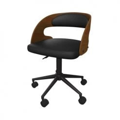 Rendez Vous Déco Chaises De Bureau Chaise De Bureau Sur Roulettes En Bois Foncé Et PU Noir