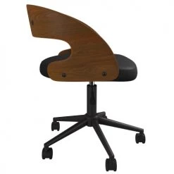 Rendez Vous Déco Chaises De Bureau Chaise De Bureau Sur Roulettes En Bois Foncé Et PU Noir -Bancs Soldes chaise de bureau sur roulettes en bois fonce et pu noir 3