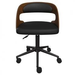 Rendez Vous Déco Chaises De Bureau Chaise De Bureau Sur Roulettes En Bois Foncé Et PU Noir -Bancs Soldes chaise de bureau sur roulettes en bois fonce et pu noir 4