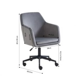 Baita Chaises De Bureau Chaise De Bureau Velours Gris Perle 5 Roulettes -Bancs Soldes chaise de bureau velours gris perle 5 roulettes 2