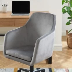Baita Chaises De Bureau Chaise De Bureau Velours Gris Perle 5 Roulettes -Bancs Soldes chaise de bureau velours gris perle 5 roulettes 5