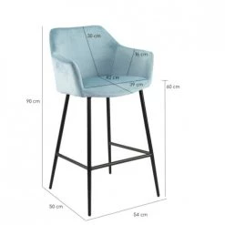 Meubletmoi Chaises Et Tabourets De Bar Chaise Haute De Bar En Velours Bleu Et Pieds Métal -Bancs Soldes chaise haute de bar en velours bleu et pieds metal 2