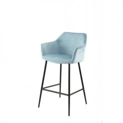 Meubletmoi Chaises Et Tabourets De Bar Chaise Haute De Bar En Velours Bleu Et Pieds Métal