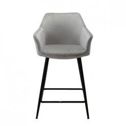 Meubletmoi Chaises Et Tabourets De Bar Chaise Haute De Bar En Velours Gris Clair Et Pieds Métal -Bancs Soldes chaise haute de bar en velours gris clair et pieds metal 2