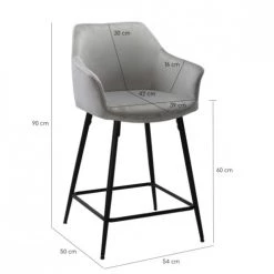 Meubletmoi Chaises Et Tabourets De Bar Chaise Haute De Bar En Velours Gris Clair Et Pieds Métal -Bancs Soldes chaise haute de bar en velours gris clair et pieds metal 3