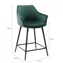Meubletmoi Chaises Et Tabourets De Bar Chaise Haute De Bar En Velours Vert Et Piétement Métal Noir -Bancs Soldes chaise haute de bar en velours vert et pietement metal noir 3