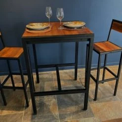 Mathi Design Chaises Et Tabourets De Bar Chaise Haute En Acier Et Bois 75 Cm -Bancs Soldes chaise haute en acier et bois 75 cm 2