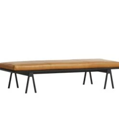 WOUD Bancs Chaise Longue Level Cuir Marron 190x41x76 Cm