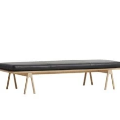 WOUD Bancs Chaise Longue Level Cuir Noir 190x41x76 Cm