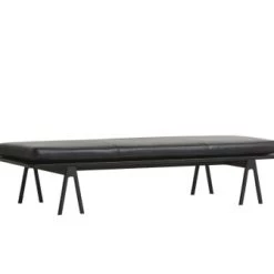 WOUD Bancs Chaise Longue Level Cuir Noir 190x41x76 Cm