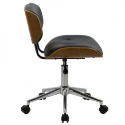 Rendez Vous Déco Chaises De Bureau Chaise Pivotante Et Réglable En PU Noir Et Bois Plaqué Noyer -Bancs Soldes chaise pivotante et reglable en pu noir et bois plaque noyer 2