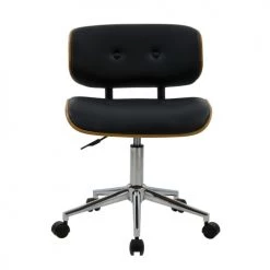 Rendez Vous Déco Chaises De Bureau Chaise Pivotante Et Réglable En PU Noir Et Bois Plaqué Noyer -Bancs Soldes chaise pivotante et reglable en pu noir et bois plaque noyer 4