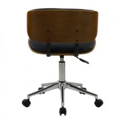 Rendez Vous Déco Chaises De Bureau Chaise Pivotante Et Réglable En PU Noir Et Bois Plaqué Noyer -Bancs Soldes chaise pivotante et reglable en pu noir et bois plaque noyer 5