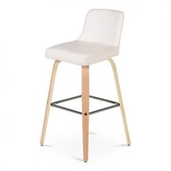 Zago Chaises Et Tabourets De Bar Chaise Plan De Travail Imitation Cuir Blanc Plaqué Chêne H68.5 Cm -Bancs Soldes chaise plan de travail imitation cuir blanc plaque chene h68 5 cm 3