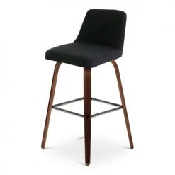 Zago Chaises Et Tabourets De Bar Chaise Plan De Travail Tissu Gris Piètement Plaqué Noyer H68.5 Cm