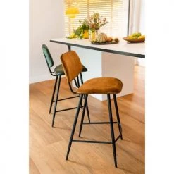 Zago Chaises Et Tabourets De Bar Chaise Plan De Travail Velours Ocre Pieds Métal Noir H68 Cm -Bancs Soldes chaise plan de travail velours ocre pieds metal noir h68 cm 2