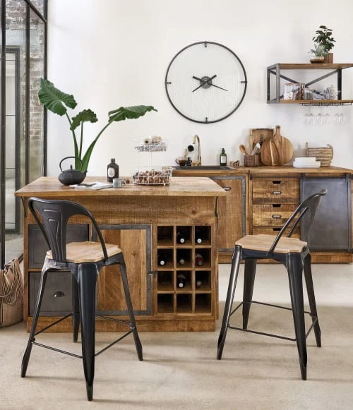 Maisons Du Monde Chaises Et Tabourets De Bar Chaise Pour îlot Central En Bois De Manguier Et Métal Noir Patiné H65 7 Maisons Du Monde Chaises Et Tabourets De Bar Chaise Pour îlot Central En Bois De Manguier Et Métal Noir Patiné H65 – Image 5