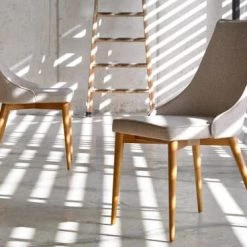 Angel Cerda Chaises Et Tabourets De Bar Chaise Tissu Beige Et Bois Couleur Noyer -Bancs Soldes chaise tissu beige et bois couleur noyer 2