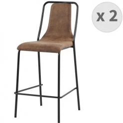 Moloo Chaises Et Tabourets De Bar Chaises De Bar Industrielle Microfibre Vintage Maron/métal Noir (x2)