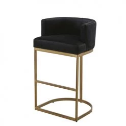 Maisons Du Monde Chaises Et Tabourets De Bar Fauteuil De Bar En Velours Noir Et Métal Coloris Laiton H75