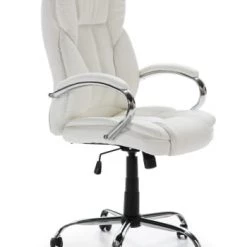 HOMN Chaises De Bureau Fauteuil De Bureau à Hauteur Réglable Et Inclinable Similicuir Blanc -Bancs Soldes fauteuil de bureau a hauteur reglable et inclinable similicuir blanc 3