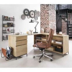 Maisons Du Monde Chaises De Bureau Fauteuil De Bureau à Roulettes En Cuir Marron Et Métal -Bancs Soldes fauteuil de bureau a roulettes en cuir marron et metal 1000 9 4 155763 6