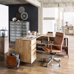 Maisons Du Monde Chaises De Bureau Fauteuil De Bureau à Roulettes En Cuir Marron Et Métal -Bancs Soldes fauteuil de bureau a roulettes en cuir marron et metal 1000 9 4 155763 7