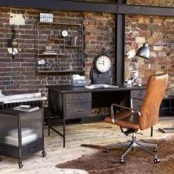 Maisons Du Monde Chaises De Bureau Fauteuil De Bureau à Roulettes En Cuir Marron Et Métal -Bancs Soldes fauteuil de bureau a roulettes en cuir marron et metal 1000 9 4 155763 8