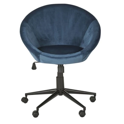Maisons Du Monde Chaises De Bureau Fauteuil De Bureau à Roulettes En Velours Bleu 4 Maisons Du Monde Chaises De Bureau Fauteuil De Bureau à Roulettes En Velours Bleu – Image 2