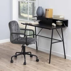 Oviala Chaises De Bureau Fauteuil De Bureau à Roulettes En Velours Gris -Bancs Soldes fauteuil de bureau a roulettes en velours gris 2