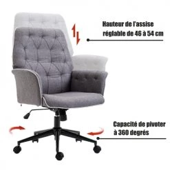 Homcom Chaises De Bureau Fauteuil De Bureau Capitonné Tissu Gris Chiné -Bancs Soldes fauteuil de bureau capitonne tissu gris chine 3