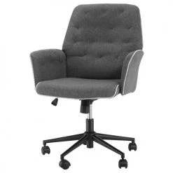 Homcom Chaises De Bureau Fauteuil De Bureau Capitonné Tissu Gris Chiné -Bancs Soldes fauteuil de bureau capitonne tissu gris chine 4