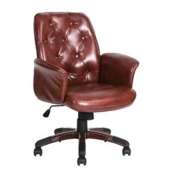 Calicosy Chaises De Bureau Fauteuil De Bureau Chesterfield En Simili Cuir - Marron